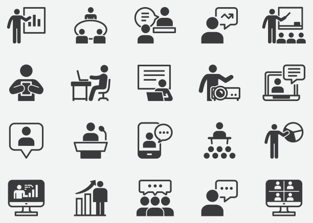 Working and Business Presentation Pixel Perfect Icons vector art illustration