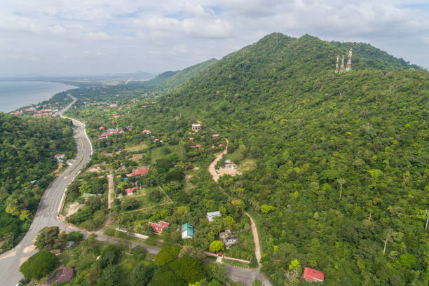 Kep Cambodia, Wat Samathi Pagoda Stupa in Krong Kaeb Asia Aerial Drone Photo view Kep Cambodia, Wat Samathi Pagoda Stupa in Krong Kaeb Asia Aerial Drone Photo view kep stock pictures, royalty-free photos & images