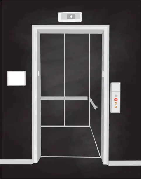 Vector illustration of Elevator Empty Open Door Chalkboard