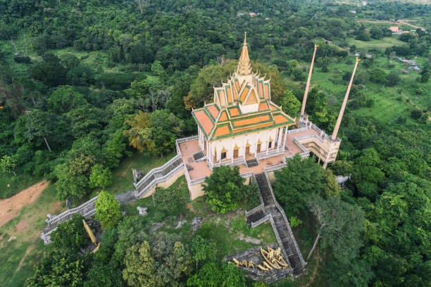 Kep Cambodia, Wat Samathi Pagoda Stupa in Krong Kaeb Asia Aerial Drone Photo view Kep Cambodia, Wat Samathi Pagoda Stupa in Krong Kaeb Asia Aerial Drone Photo view kep stock pictures, royalty-free photos & images