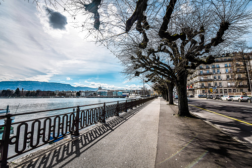 Street And Quay Near Lake Geneva, Switzerland