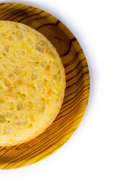 istock Spanish omelette on a wooden tray on white background 1283724579