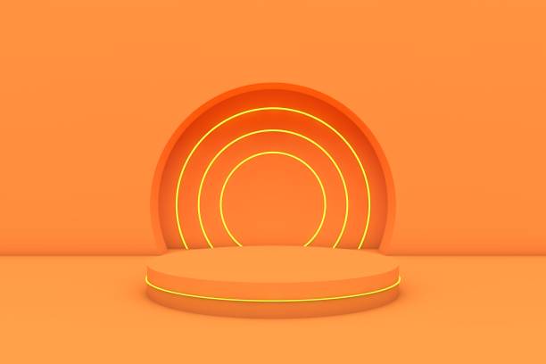 istock 3D Orange stand and neon lights 1283725585