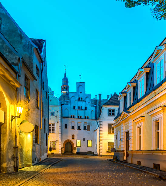 istock Night in medieval district in old European city 1283725829