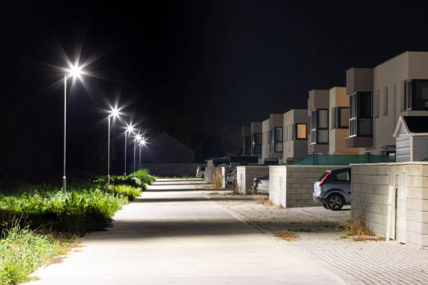 istock modern quiet and safety residential road with bright LED illumination 1283727101