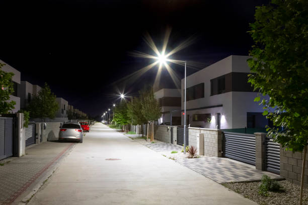 istock modern quiet and safety urban road with bright LED illumination 1283727124