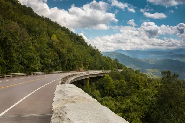 The Dean Stone Bridge winds around the Foothills Parkway outside of Wears Valley, Tennessee