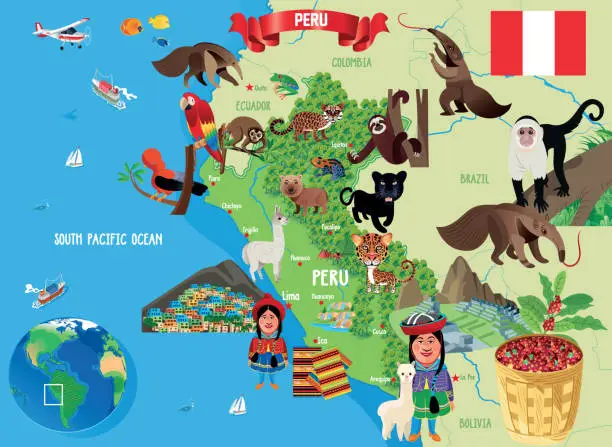 Vector illustration of Cartoon map of PERU