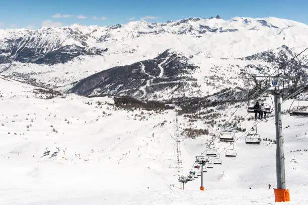 Photo of Risoul resort, French alps in winter, snowy mountains in France Europe