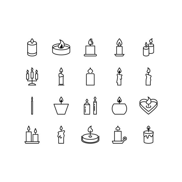 ilustrații de stoc cu set de pictograme lumânare. icoane plate lumanari de craciun izolate pe fond alb. contur editabil - lumânare