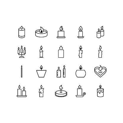 Candle icon set. Flat icons Christmas candles isolated on white background. Editable stroke.