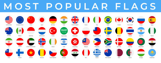 illustrazioni stock, clip art, cartoni animati e icone di tendenza di bandiere mondiali - icone piatte rotonde vettoriali - più popolari - european culture europe national flag flag