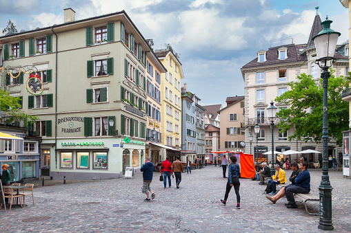 Zurich, Switzerland - June 13 2018: Hirschenplatz is a town square in the old town.