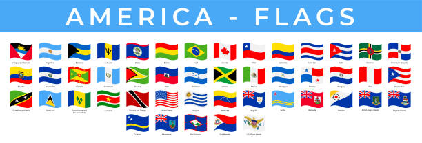 세계 국기 - 미국 - 북미, 중부 및 남부 - 벡터 직사각형 웨이브 플랫 아이콘 - argentina honduras stock illustrations