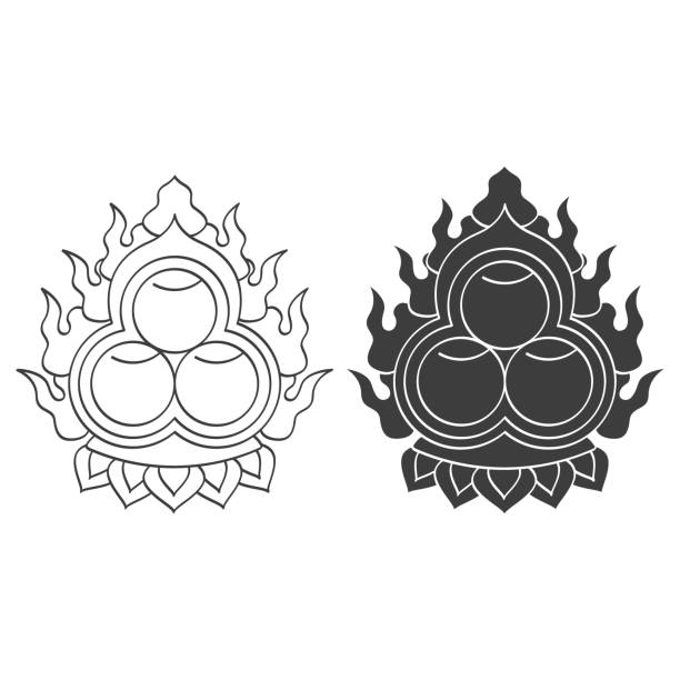 vector monochrome icon set with Triratna Symbol of the Three Jewels of Buddhism vector monochrome icon set with Triratna Symbol of the Three Jewels of Buddhism for your project dharma chakra stock illustrations
