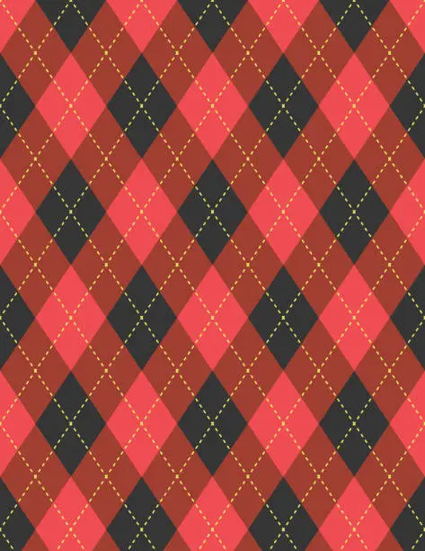 Vector illustration of Red Retro Argyle Background In Holiday Colors