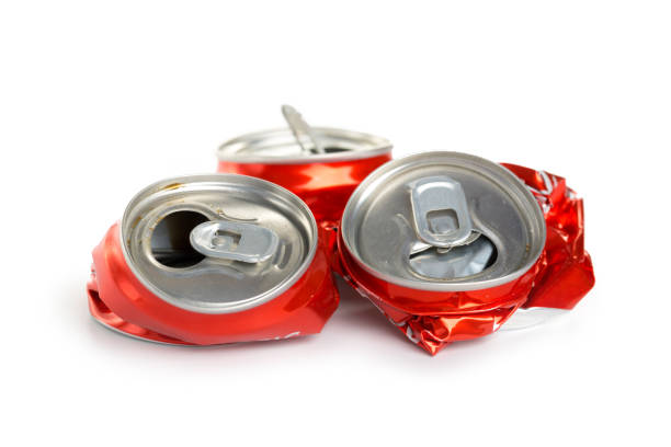 istock Compressed aluminum red cans isolated on white background 1283736350