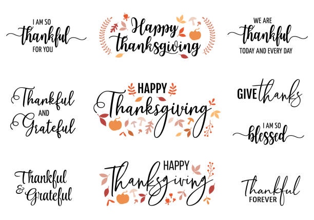 illustrazioni stock, clip art, cartoni animati e icone di tendenza di carte del ringraziamento, set vettoriale - wreath autumn flower thanksgiving