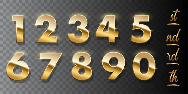 Vector illustration of Golden numbers isolated on transparent background. Vector design elements.