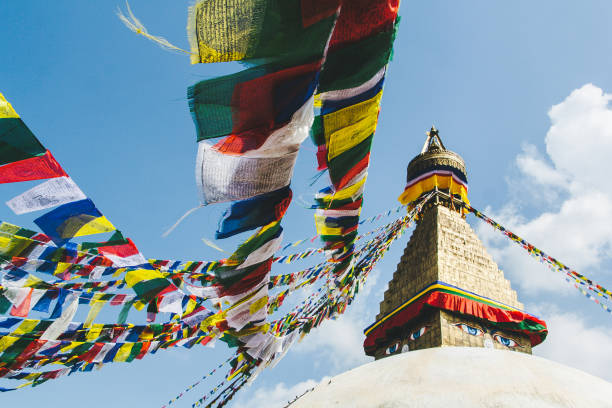 istock Colorful prayer flags in Boudhanath Stupa, Nepal 1283736520