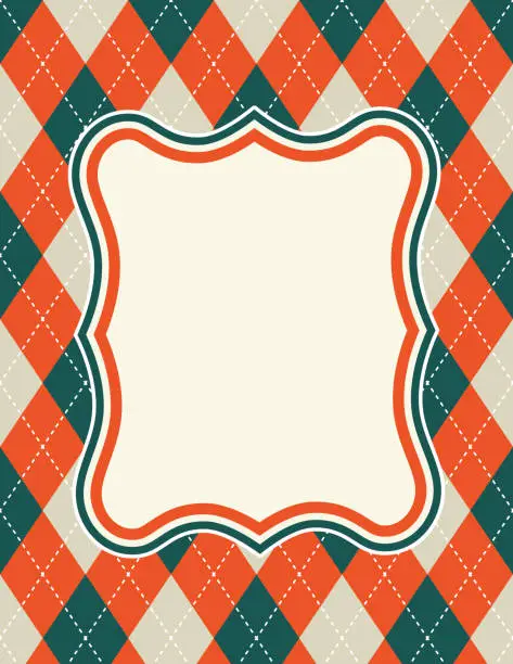 Vector illustration of Retro Argyle Background In Holiday Colors With an Empty Frame