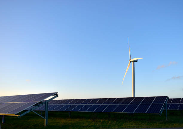 istock Wind turbine and solar farm Northamptonshire. 1283737509