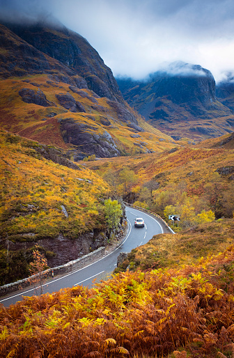 Road through the Scottish highlands in autumn