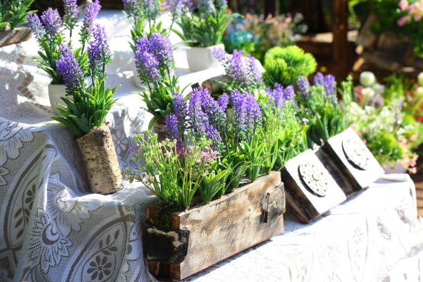 istock Artificial lavender in wooden crates 1283738751