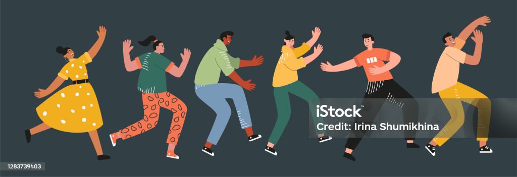 Funny People In Different Poses Dance At A Party Or Festival Music Talent  Contest Stock Illustration - Download Image Now - iStock