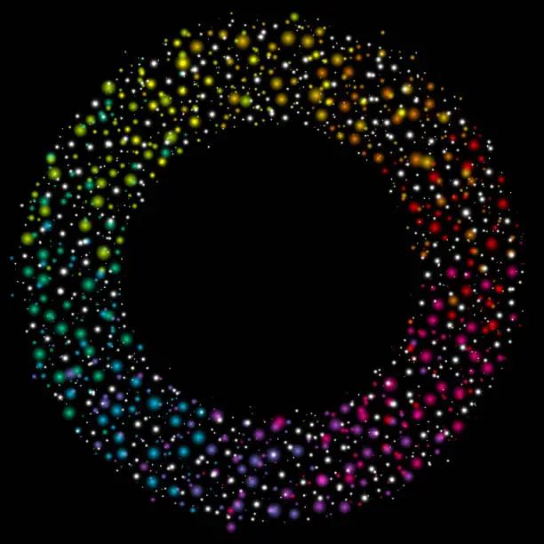 Vector illustration of Simple rainbow dotted circle on black background