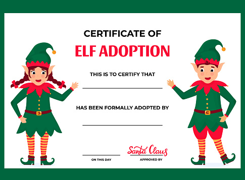Elf Adoption Certificate for boys and girls.