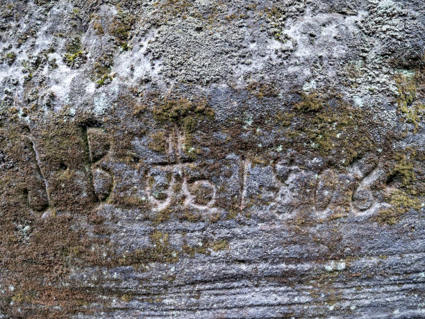 istock Engraved numbers and letters indicating the owner 1283742098