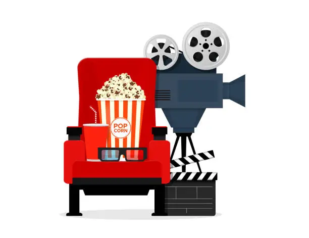 Vector illustration of Online cinema. Elements of the film industry. EPS 10. Vector illustration for the cinematography.