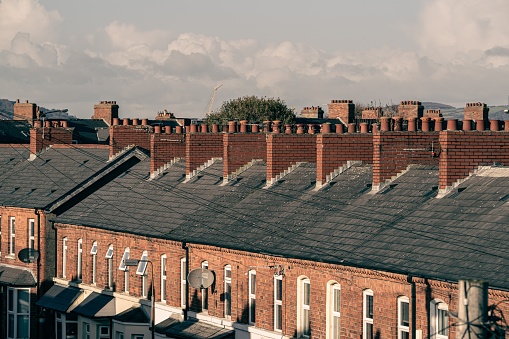 A row of Victorian terrace housing.  Belfast, Northern Ireland.