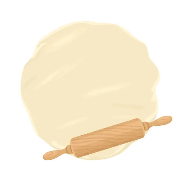 Vector illustration of Rolling pin and dough isolated on white background. Vector illustration in cartoon flat style.