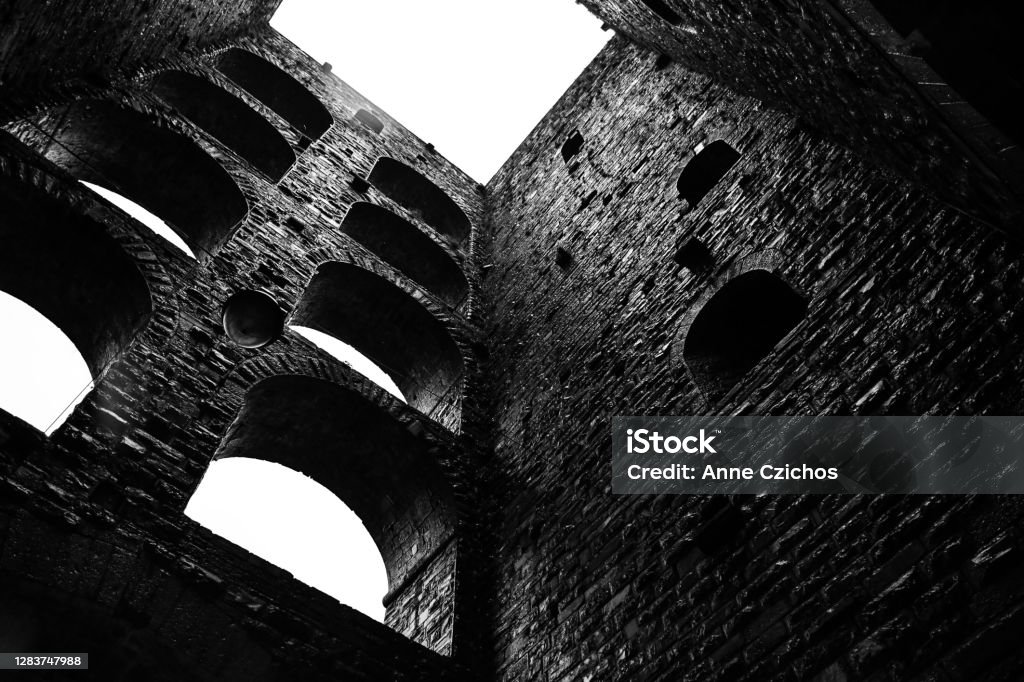 Porta Torre in Como, Italy Inside the medieval Porta Torre fortified tower in Como, Italy. Medieval Stock Photo
