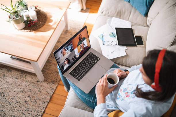 istock Woman having video conference at home. 1283748099