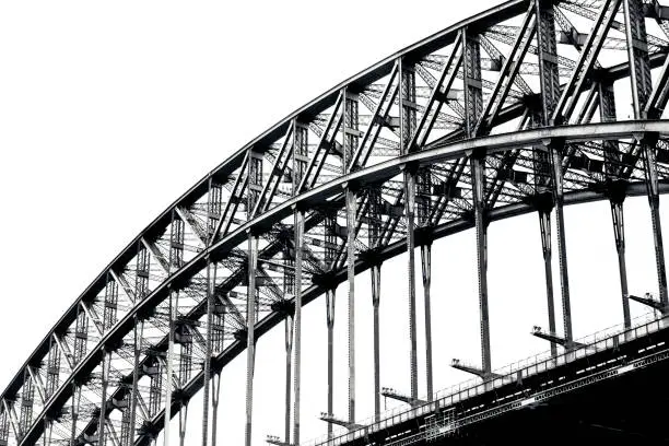 Photo of Black and white large bridge, white background with copy space