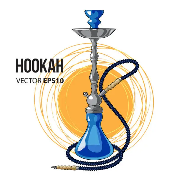 Vector illustration of Blue Hookah.Hand drawn vector Illustration