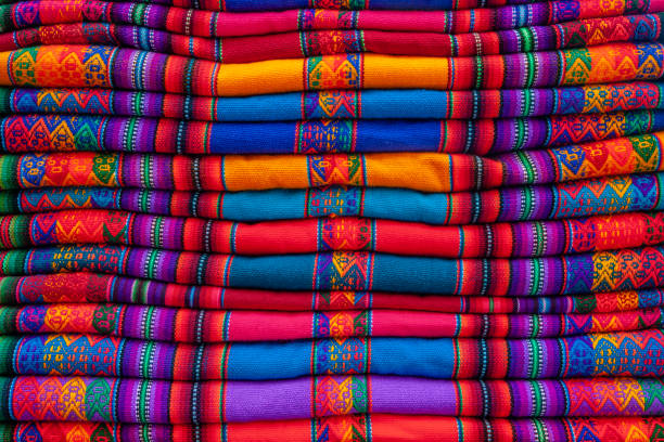 istock Colorful Peruvian fabrics for sale, Cuzco market, Peru 1283751425