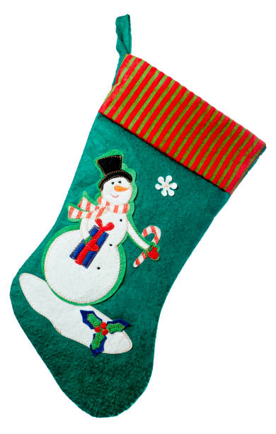 istock Green christmas sock isolated on white background 1283756526