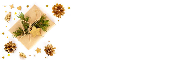 istock Christmas card. Background with gift and pine cones. 1283757568