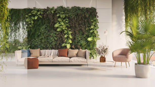 green living room - architecture indoors inside of contemporary imagens e fotografias de stock
