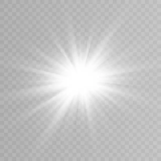 Vector illustration of Vector light, sun, rays. Sunrise. A bright flash of light. The lights of a sun. Vector illustration.