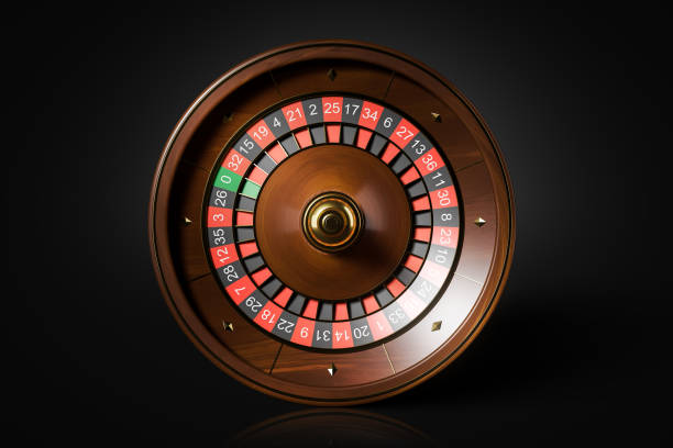 istock Top view of roulette wheel over black background 1283763904