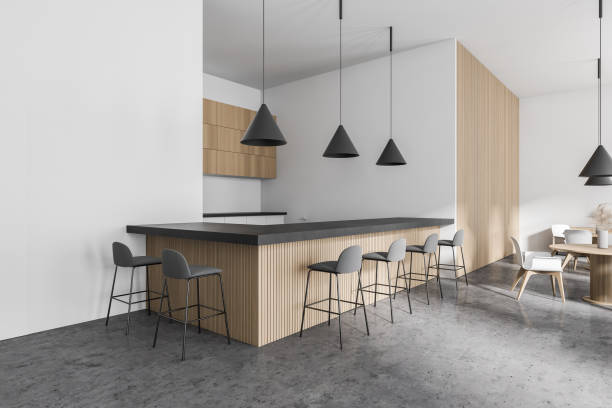 istock Modern white and wooden bar corner 1283763906