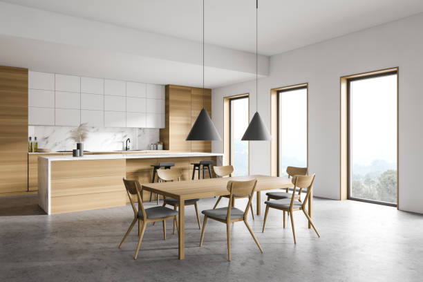 istock White and wooden kitchen corner with bar and table 1283765232