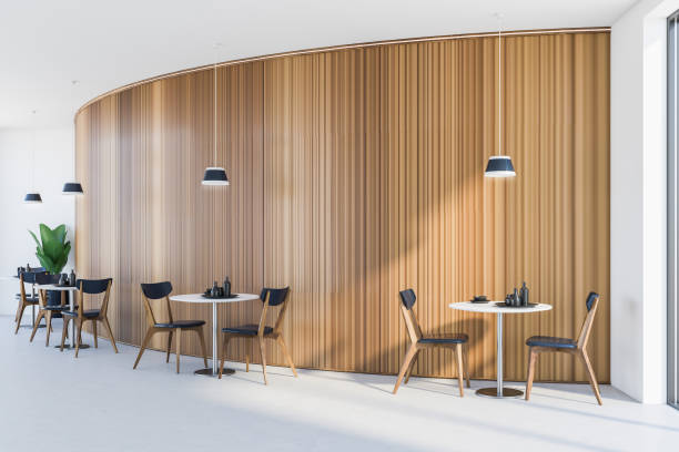 istock White and wooden round restaurant interior 1283765871