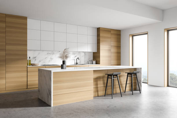 istock White and wooden kitchen corner with bar 1283767146