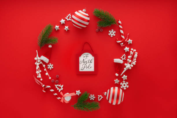 istock Christmas Decoration on red background with copy space 1283769727